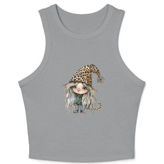 Leopard Print Gnome Clipart Images, Girly Crop Tank Top