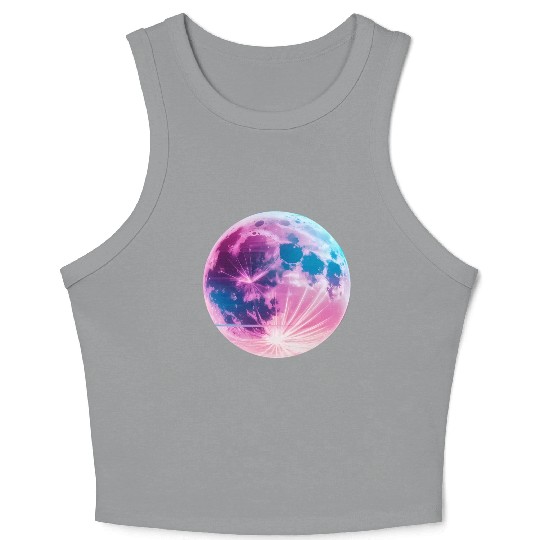Synthwave moon Crop Tank Top