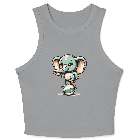 cute cartoon elephant on exercise ball Crop Tank Top
