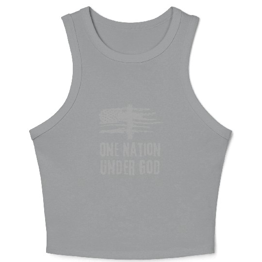 4th Of July US Flag One Nation Under God Christian Crop Tank Top