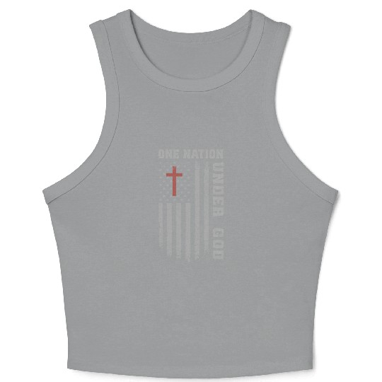 One Nation Under God US Flag Christian 4th of July Crop Tank Top