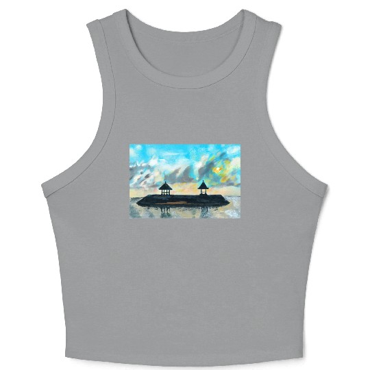Peaceful sunset on beach scene with acrylic Crop Tank Top