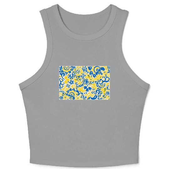 Ukrainian flag colors on floral folklore pattern Crop Tank Top
