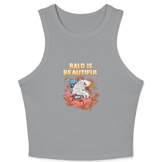 Bald Is Beautiful US Flag Eagle 4th Of July Funny Crop Tank Top