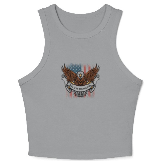 Bald Is Beautiful US Flag 4th Of July Funny Eagle Crop Tank Top