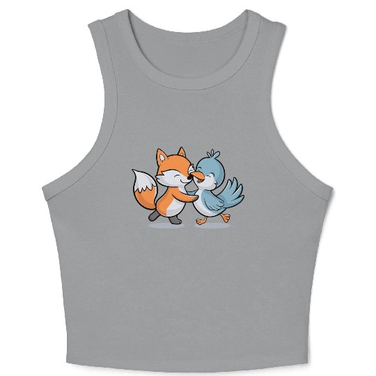Cute Fox and Bird Friends Crop Tank Top