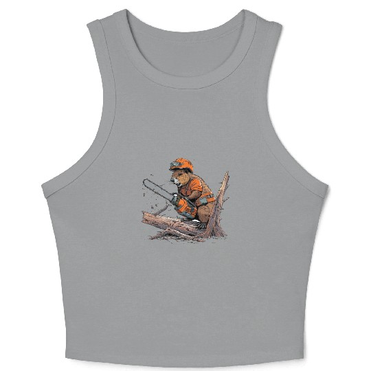 Beaver Lumberjack Chainsaw Crop Tank Top