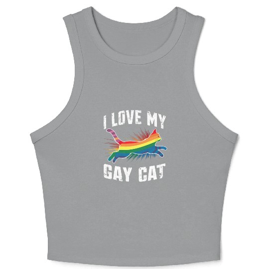 I Love My Gay Cat Funny Rainbow Pride Lgbt Crop Tank Top