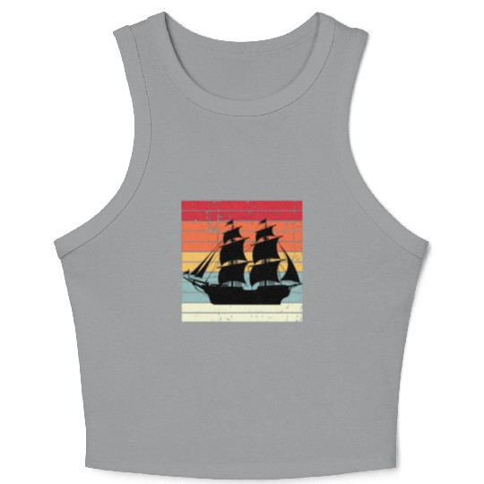 Vintage Retro Sun Set Pirate Ship Crop Tank Top