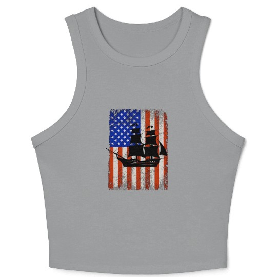 Stars, Stripes & Pirate Ship American Flag Crop Tank Top