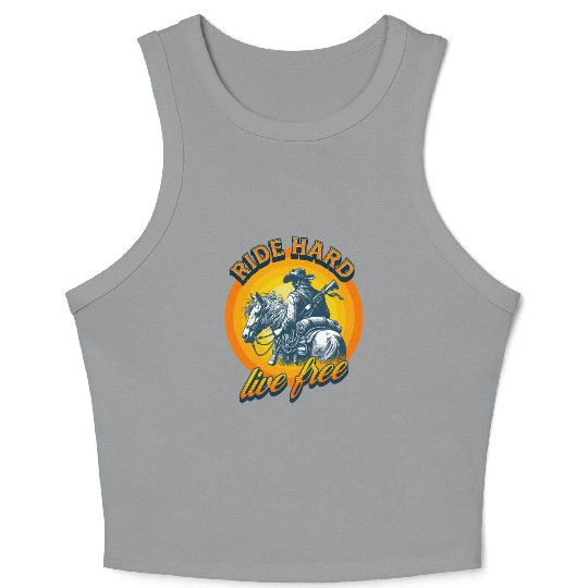 Western American Cowboy Retro Vintage Sunset Crop Tank Top
