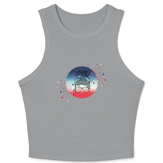 4th Of July Fireworks Messy Bun Crop Tank Top