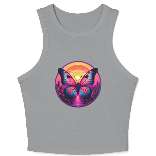 Synthwave ButterFly at Sunset Crop Tank Top