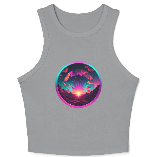 Synthwave Colorful Cosmos Design inside Circle Crop Tank Top