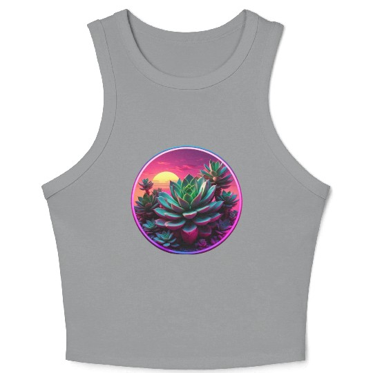 Synthwave Succulent Art Crop Tank Top