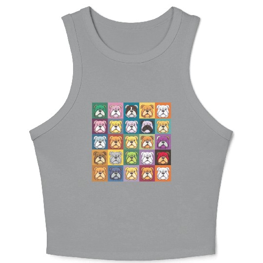 Bulldog Patchwork: Vivid Canine Quilt Crop Tank Top
