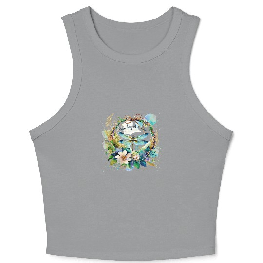 One day at a time dragonfly floral Crop Tank Top