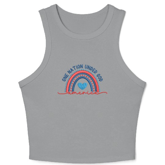 One Nation Under God Rainbow Embroidery Effect Crop Tank Top