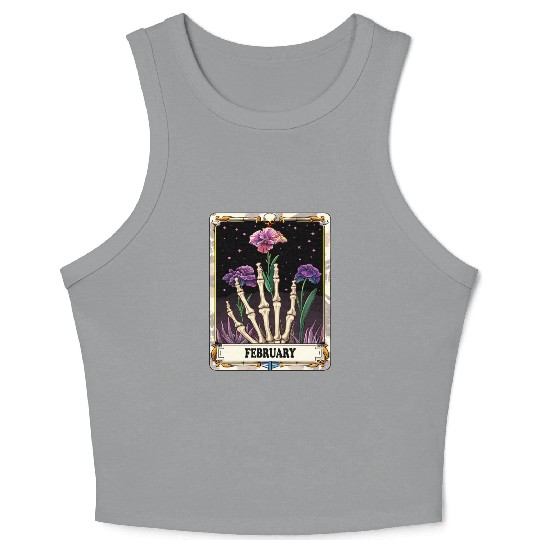 February Gothic Tarot Card - Violet Flower & Skele Crop Tank Top