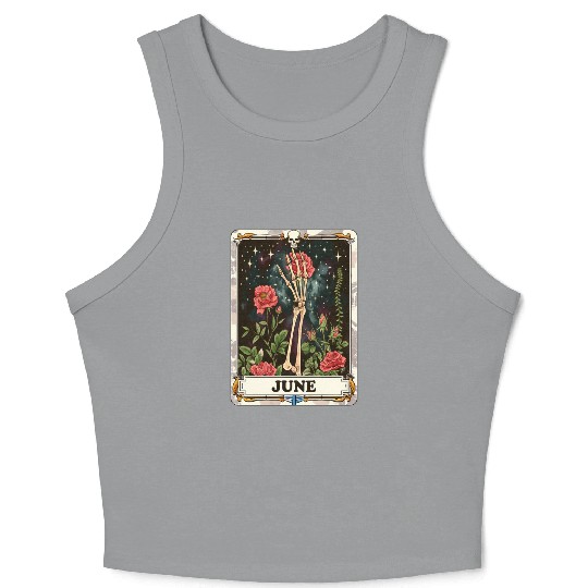 June Gothic Tarot Card - Rose Flower & Skeleton's Crop Tank Top