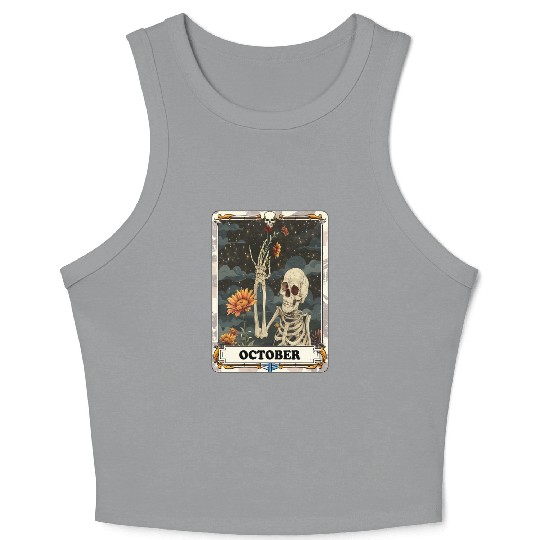 October Gothic Tarot Card - Marigold Flower & Skel Crop Tank Top