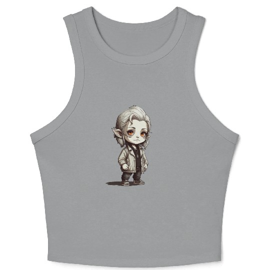Chibi Character Illustration Crop Tank Top