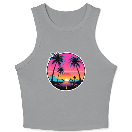 Beach road sunset driving on a lonely road. Crop Tank Top
