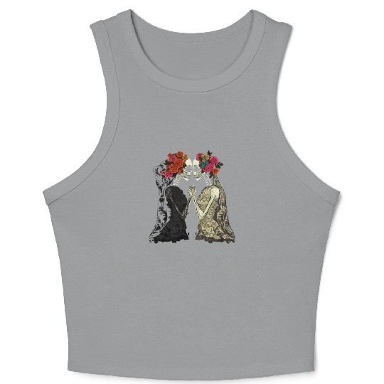 Lesbian Couple Skeletons Kissing LGBTQ Pride Crop Tank Top