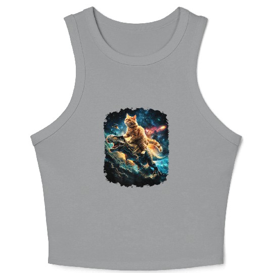 Cat Riding Dinosaur Rex Premium Crop Tank Top