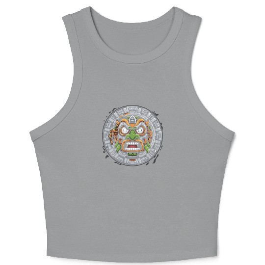 Aztec God Ancient Mythology Tonatiuh Mask Crop Tank Top