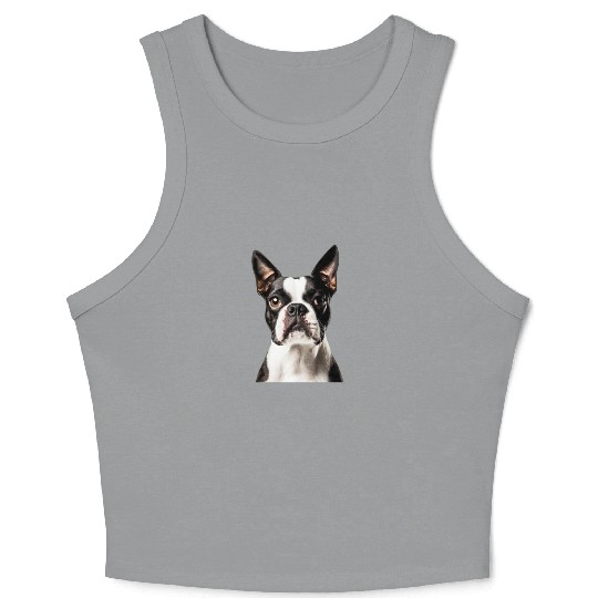 Cute Boston Terrier Dog Face, Adorable Pet Lover Crop Tank Top