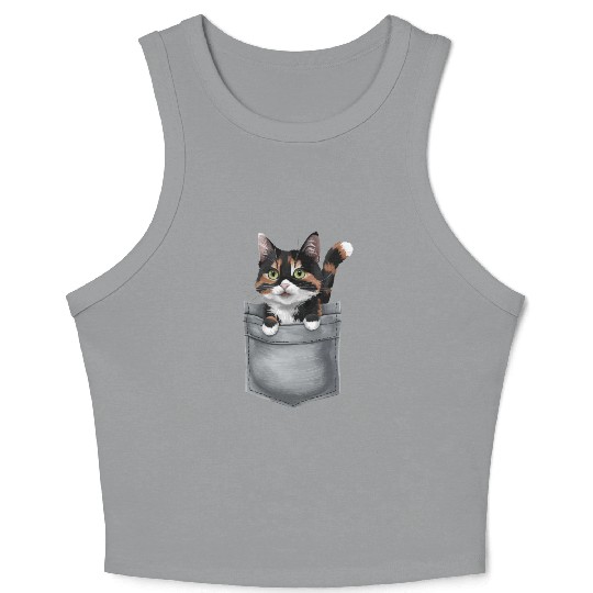 Japanese Bobtail Cat In Pocket Crop Tank Top