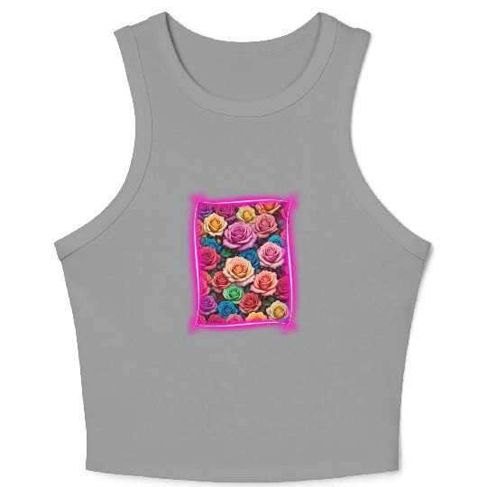 Flower design framed by neon lights Crop Tank Top
