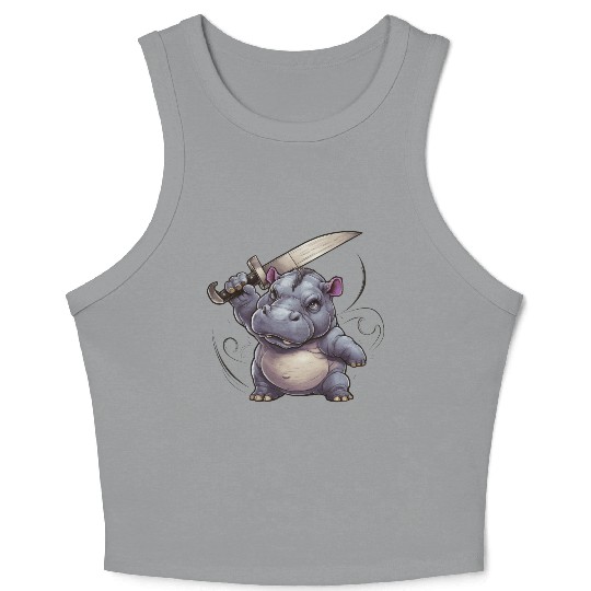 Hippo With a Sword Crop Tank Top