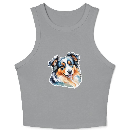 Australian Shepherd Watercolor Crop Tank Top