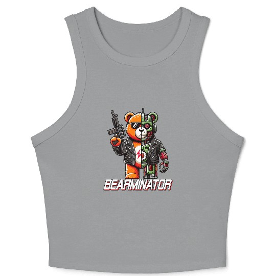 Bearminator Funny Cyborg Teddy Bear Design Crop Tank Top
