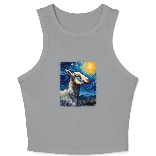 Goat Farm Animal Farmer Starry Night Painting Crop Tank Top