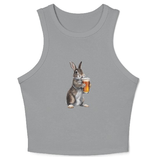 Rabbit Drinking Beer Realistic Crop Tank Top