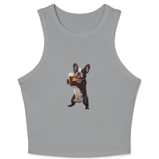 Frenchie Drinking Beer Realistic Crop Tank Top