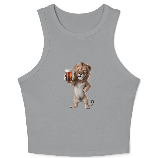 Lion Drinking Beer Realistic Crop Tank Top