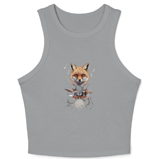 Fox Playing Drums Realistic Crop Tank Top