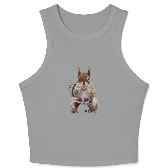 Squirrel Playing Drums Realistic Crop Tank Top