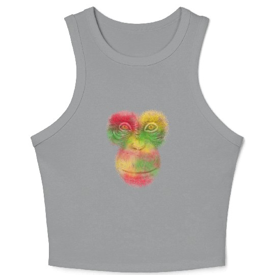 Colorful Retro Monkey Face Crop Tank Top - Funny Monkey