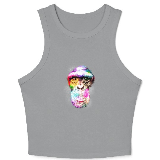Colorful Retro Realistic Monkey Face Funny Graphic Crop Tank Top