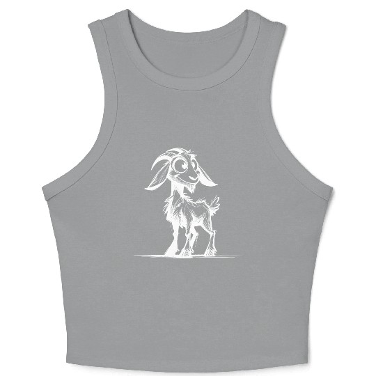 Grinning Goat Pencil Sketch Drawing Crop Tank Top
