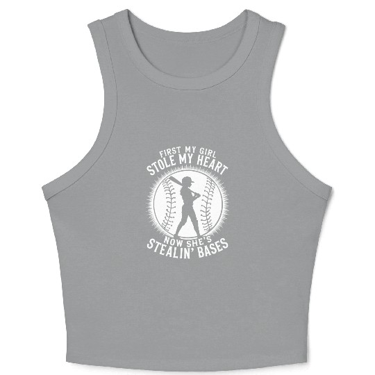 Stole Heart Softball Dad Funny Daddy Father's Day Crop Tank Top