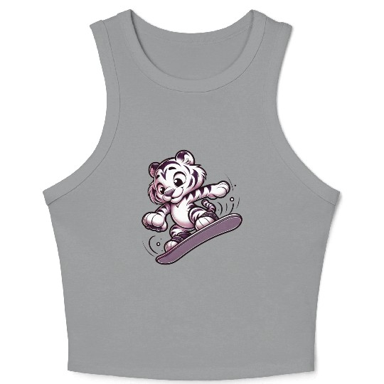 Cute Snowboarder Tiger Crop Tank Top