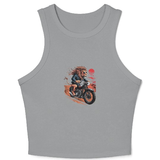 Cool Lion Riding Motorcycle Graphic for Biker Crop Tank Top