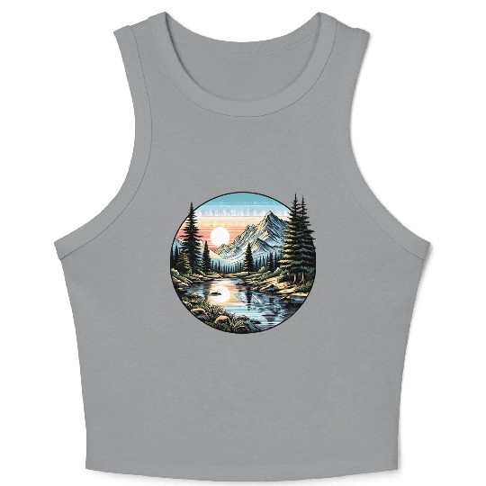 Tranquil Mountain Sunrise: Serene Landscape Art Crop Tank Top