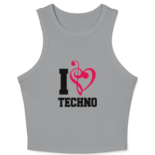 I Love Techno Music Party DJ Clef Bass Note Heart Crop Tank Top